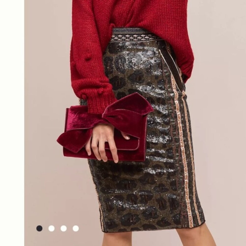 Byron Lars beauty mark sequin leopard pencil skirt